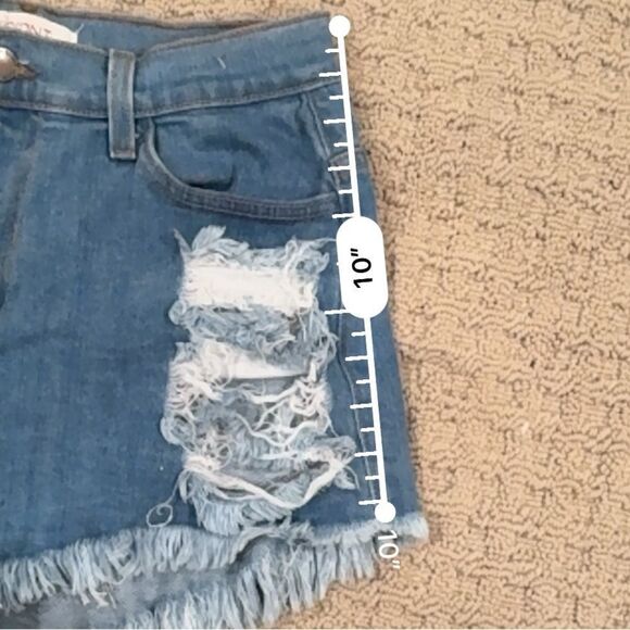 Vibrant M I U Frayed Denim High Waisted Jean Shorts Medium Blue Wash Sz Large - Picture 10 of 11